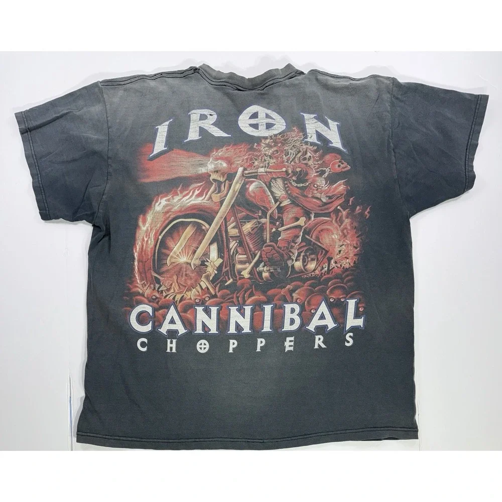 Iron Cannibal Choppers Skull Motorcycle T Shirt XL Faded Biker Graphic Tee